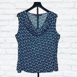Gloria Vanderbilt Cowl Neck Sleeveless Top Blue Black White 18/20